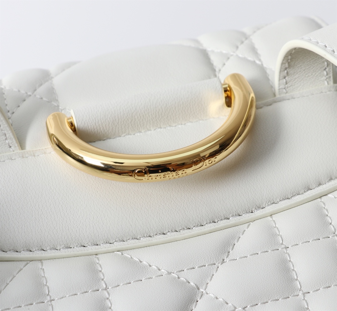 Medium Dior Caro Backpack White Macrocannage Lambskin